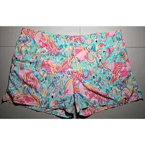 Lilly Pulitzer Mens Capri swim trunks Blue -Pink Flamingoes Peel & Eat XXL 72843